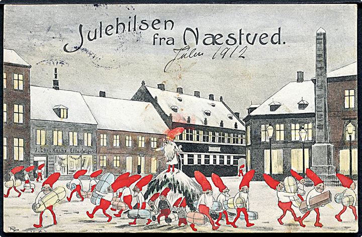 Næstved, Nisser på torvet af Carl Røgind. J. Chr. Koehs no. 16245.