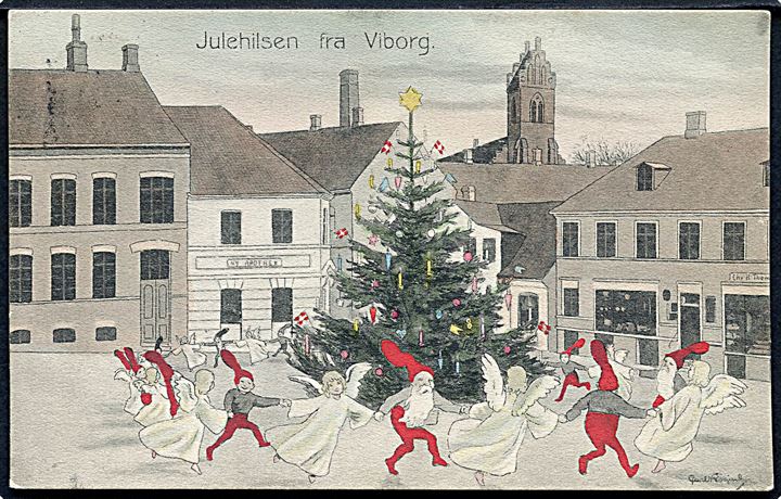 Viborg, Nisser danser på torvet af Carl Røgind. Stenders no. 6832.