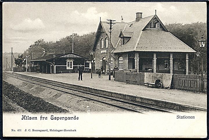 Espergærde, “Hilsen fra” jernbanestationen. J. C.Borregaard no. 451.