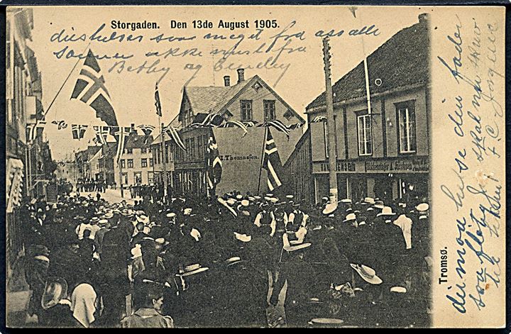 Tromsø, Storgaden, Unionsafstemningen d. 13.8.1905. Norsk Lystryk u/no.