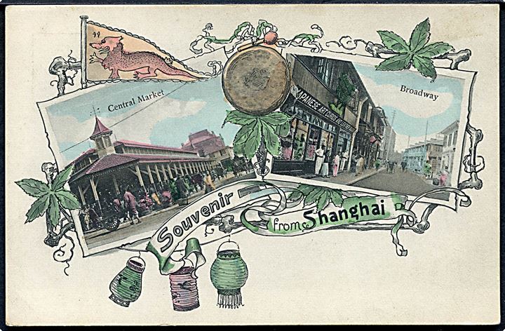 Kina, Shanghai, “Souvenir from” med Broadway og Central Market. Kingshill no. 174.