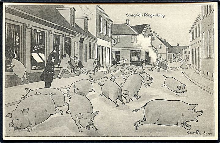 Ringkøbing, “Strøgtid” tegnet af Carl Røgind. Stenders no. 13.