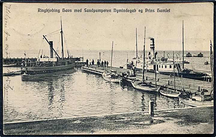 Ringkøbing, havn med Sandpumperen “Nymindegab” og “Prins Hamlet”. J. T. Damgaard u/no.