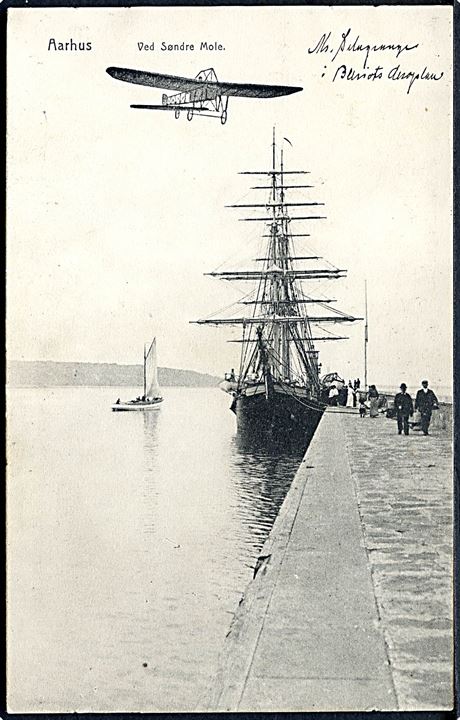 Léon Delagrange over Aarhus havn, Landsudstillingen 1909. J.J.N. no. 2513.