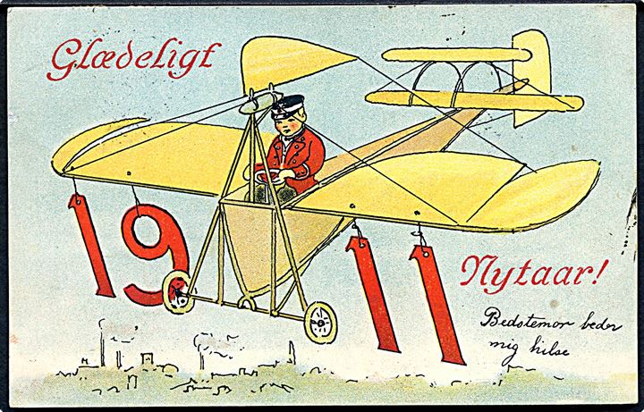 A. Vincent serie 302/6: Postbud i flyvemaskine. Glædeligt Nytaar 1911. 
