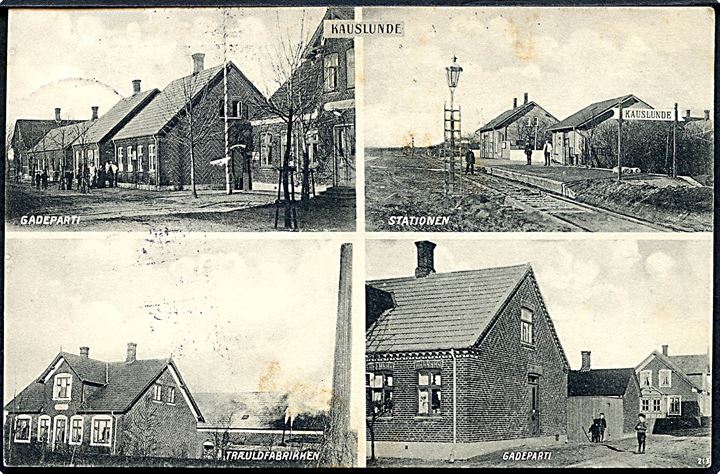 Kauslunde, partier med bl.a. jernbanestation og træuld-fabrik. H. Schmidt u/no.