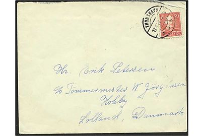 20 øre Chr. X på brev fra Thorshavn d. 11.4.1947 til Holeby, Danmark.