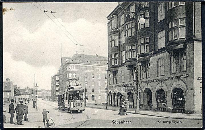 Købh., St. Kongensgade med sporvogn linie 1 no. 121. N.N. no. 66.