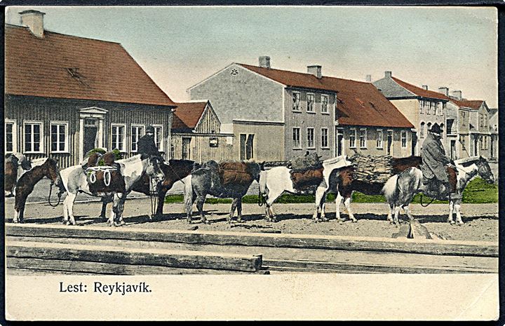 Reykjavik, hestetransport. Thomsens Magasin no. 75.
