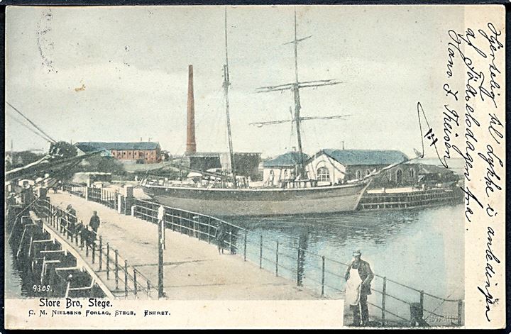 Stege, Store Bro med stort sejlskib. C. M. Nielsen no. 9305.