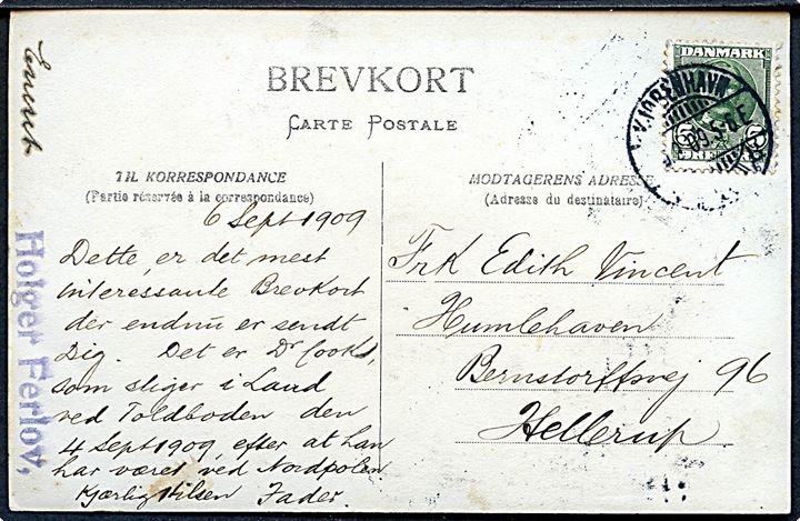 Polarforsker Frederick A. Cook modtages i København 4. sept. 1909 efter at have nået Nordpolen. H. Ferlov.