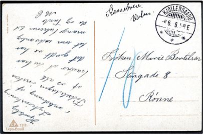 Ufrankeret brevkort med brotype Ia Kjøllergaard d. 4.6.1916 til Rønne. Påskrevet Kassebrev og udtakseret i 10 øre porto.