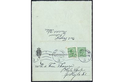 5 øre Chr. X helsagskorrespondancekort opfrankeret med 5 øre Chr. X fra soldat på søbefæstningen Trekroner stemplet Kjøbenhavn d. 18.12.1915 til Hjels St.