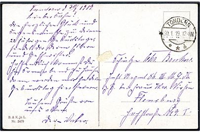 Ufrankeret feltpostkort stemplet Tondern **b d. 30.1.1919 til soldat ved Inf. Regt. 86 i Flensburg. Sen feltpost.