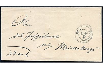 1865. Ufrankeret tjenestebrev med 2-ringsstempel Tondern d. 24.10.1865 via Leck til Kleiseerkoog.