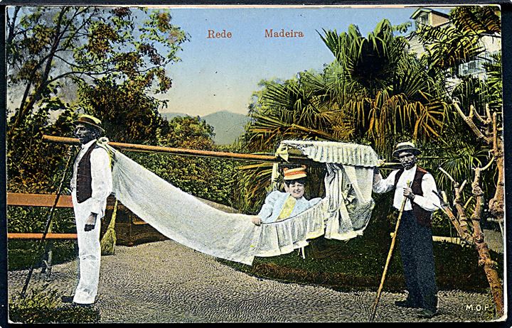 Britisk 1d George V på brevkort (Rede, Madeira) annulleret i Monte Carlo, Monarco d. 16.12.1913 og sidestemplet Paquebot til Morristown, USA.