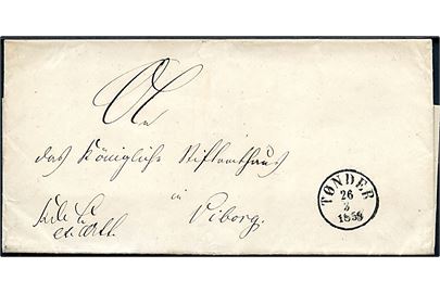 1858. Ufrankeret tjenestebrev med antiqua Tønder d. 26.3.1858 til Viborg.