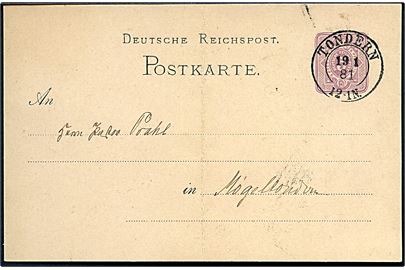 5 pfg. helsagsbrevkort (fold) stemplet Tondern d. 19.1.1881 til Møgeltønder.