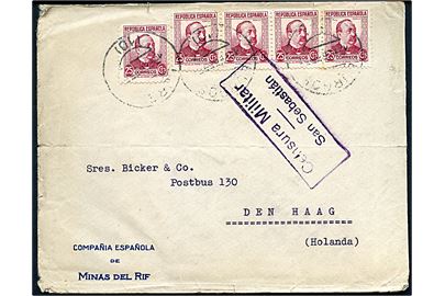 25 cts. Zorrilla (5) på brev fra Burgos d. 13.2.1937 til Den Haag, Holland. Lokal spansk censur fra San Sebastian.