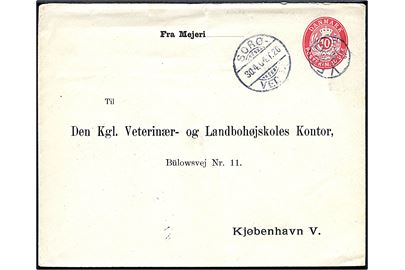 10 øre helsagskuvert annulleret med stjernestempel VEDDE og sidestemplet bureau Sorø - Vedde T.20 d. 30.4.1904 til København.