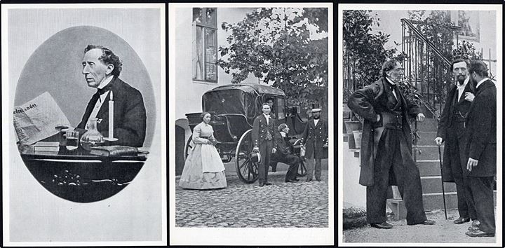 6 postkort med H. C. Andersen i forskellige sitiuationer. Serie 1. 