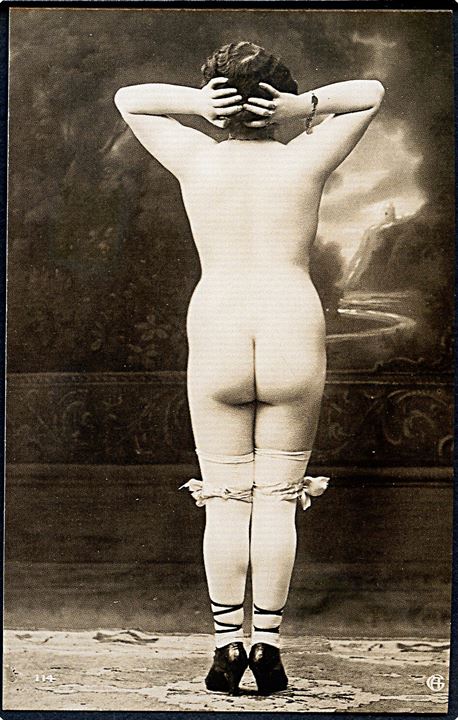 Erotisk postkort. Nøgen kvinde med ryggen til. Nytryk Stampa PR no. 144.   