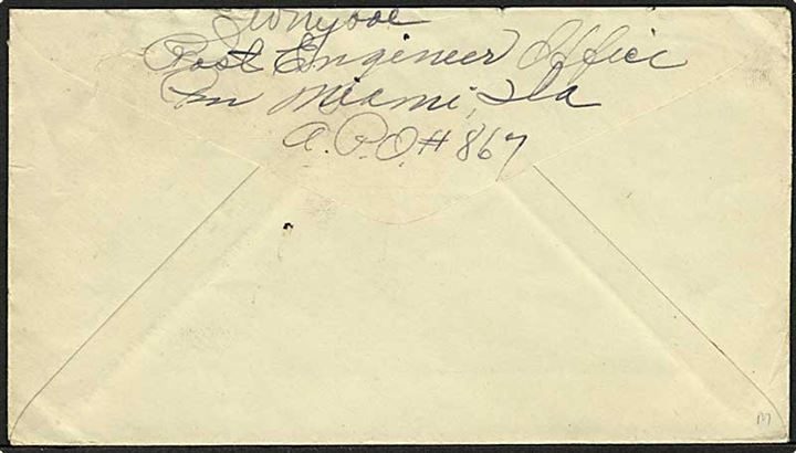 6/2 cents provisorisk helsagskuvert opfrankeret med 25 c. McKinley på luftpost brev stemplet U.S Army Postal Service APO 867 d. 5.10.1945 (= Vieux Fort, St. Lucia, British West Indies) til Thorshavn, Færøerne. Påskrevet: Transatlantic Air Mail.