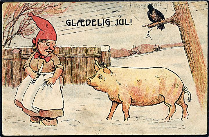 Ludvig Møgelgaard: Glædelig Jul. Nissemor gemmer kniven for grisen. Serie 105, no. 4. 