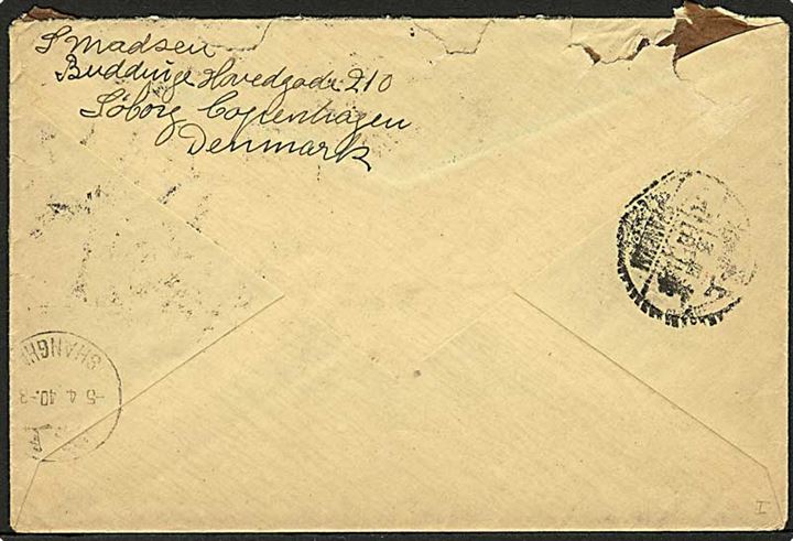 15 øre Karavel (2) på brev stemplet Buddinge d. 11.3.1940 til Shanghai, Kina. Påskrevet: via Siberia. Returneret til København, men uden censur.