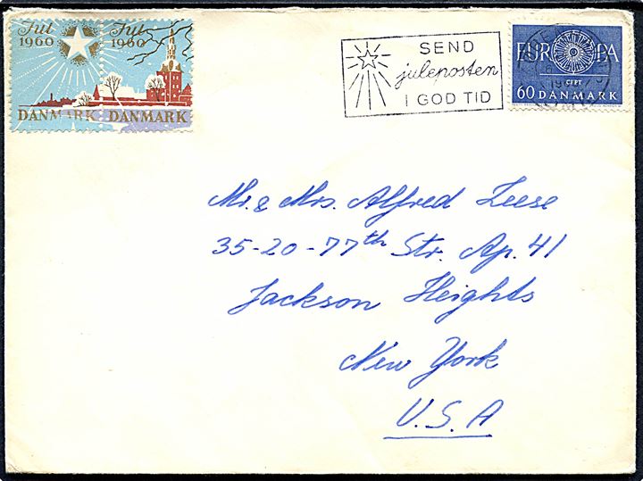 60 øre Europa udg. på brev fra København d. 6.12.1960 til New York, USA.