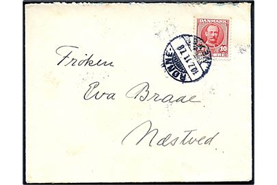 10 øre Fr. VIII på brev annulleret med bureaustempel Rønne - Nexø T.8 d. 10.7.1911 til Næstved.