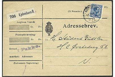 20 øre Chr. X single på adressebrev for lokalpakke i Kjøbenhavn d. 4.12.1918.