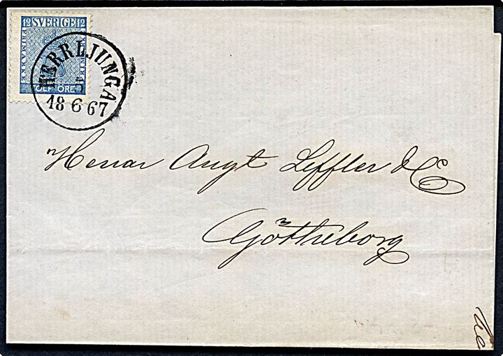 12 öre Våben på brev fra Herrljunga d. 5.6.1867 til Göteborg.