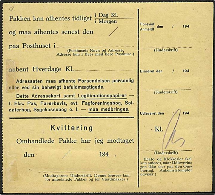 20 øre og 50 øre Chr. X på Postopkrævnings-Adressekort fra Lyngby d. 23.8.1944 til Vanløse.