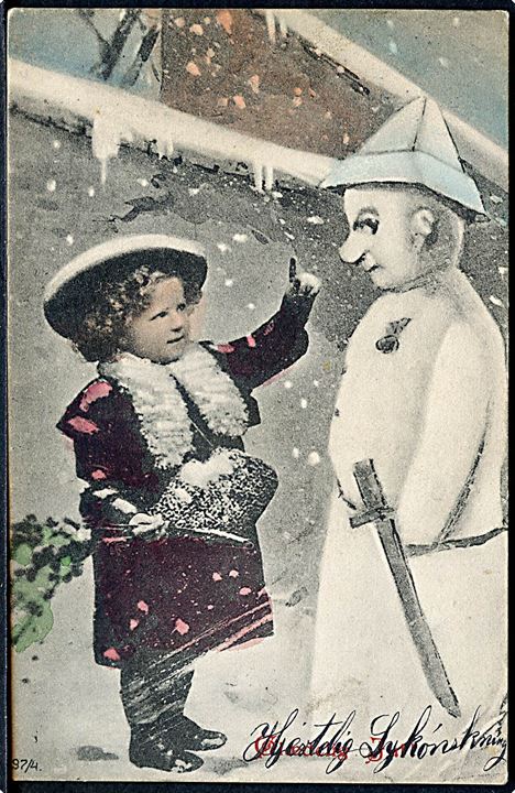 Glædeligt Jul. Pige og snemand. No. 97 / 4. 