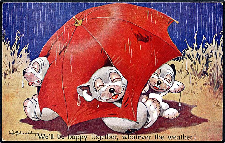 George E. Studdy: We'll be happy toghether, whatever the weather!. Valentines Bonzo no. 1639. 