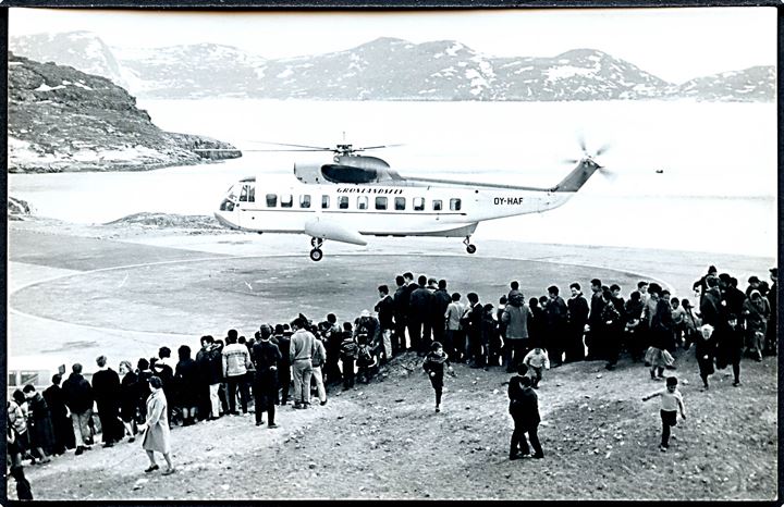 Grønland. Første ordinære helikopterflyvning OY - HAF 1 Juni 1965. Søndre Strømfjord - Godthåb. Fotokort u/no. 