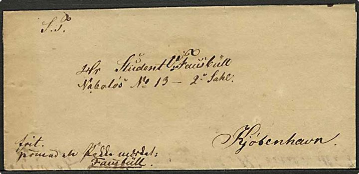 1841. Adressebrev påskrevet Frit med indhold dateret Aarhus d. 16.3.1841 til Kjøbenhavn.