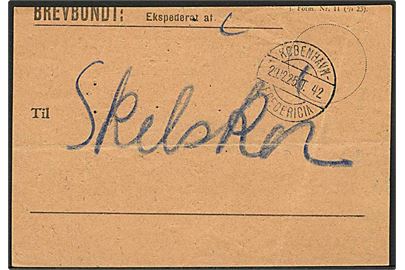 Brevbundt vignet - formular Nr. 11 (7/4 23) med bureaustempel København - Fredericia T.42 d. 29.12.1925 til Skælskør.