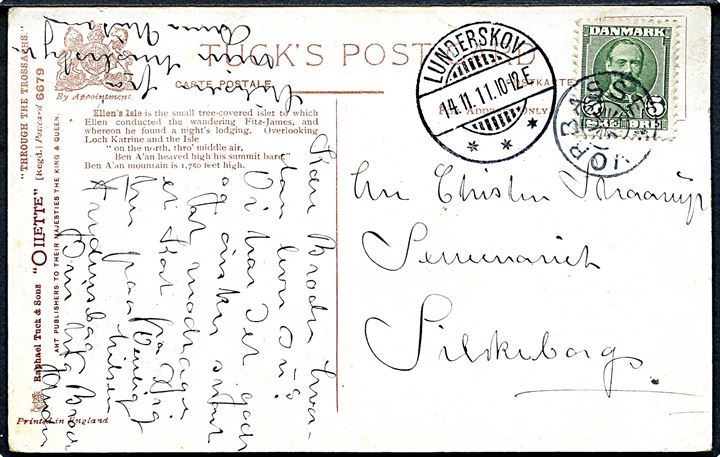 5 øre Fr. VIII på brevkort annulleret med stjernestempel VORBASSE og sidestemplet Lunderskov d. 14.11.1911 til Silkeborg.