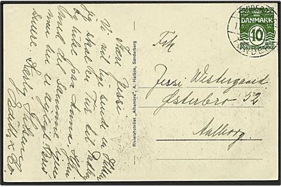 10 øre Bølgelinie på brevkort (Rivierahotellet Alhambra) annulleret med bureaustempel Sønderborg - Tønder T.1420 d. 11.8.1930 til Aalborg.