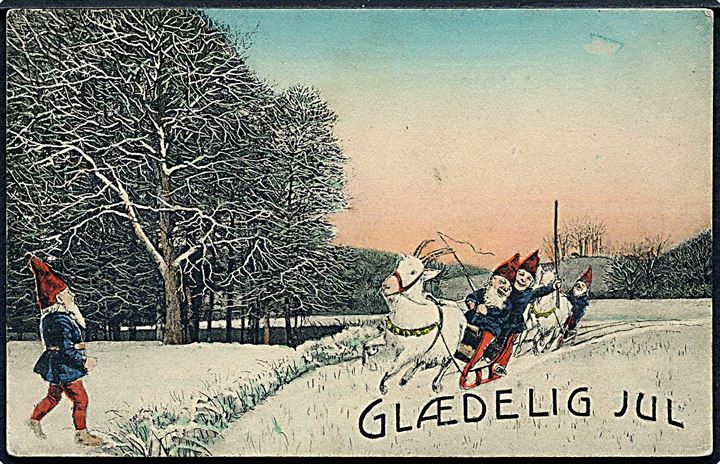 Glædelig Jul. Nisser i kaner trukket af geder. Carl C. Biehl no. 1666. 