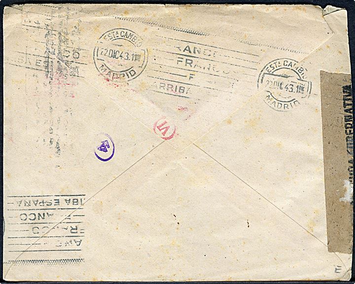 75 Ano Santo 1943 udg. på brev fra Madrid d. 20.12.1943 til Dresden, Tyskland. Åbnet af lokal spansk censur.