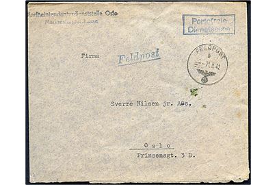 Ufrankeret tysk tjenestebrev stemplet Feldpost d. 21.8.1942 til Oslo. Fra Marineindendanturstelle Oslo.