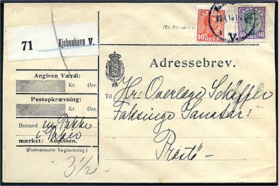 10 øre og 40 øre Chr. X på adressebrev for pakke fra Kjøbenhavn d. 23.4.1919 til Faksinge Sanatorium pr. Præstø.