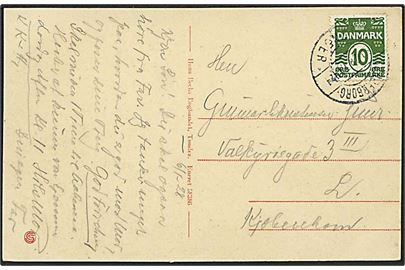 10 øre Bølgelinie på brevkort fra Tønder annulleret med bureaustempel Sønderborg - Tønder sn1 T.1421 d. 6.1.1928 til København.