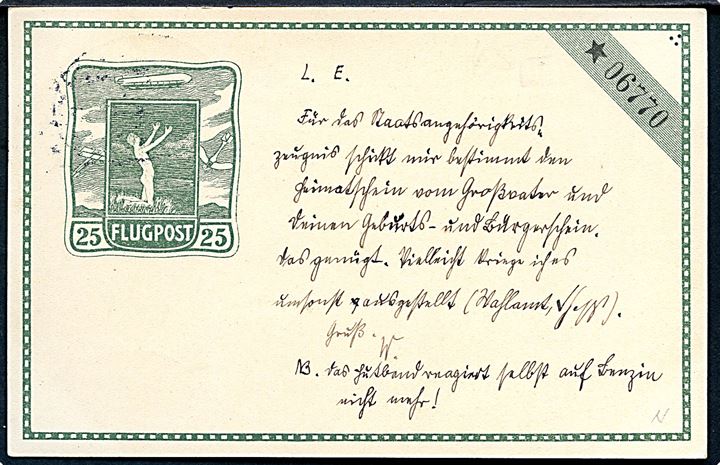 5 pfg. Germania på særligt 25 pfg. Flugpost-karte annulleret Flugpost Dresden-Leipzig / Leipzig a d. 11.5.1914 til Dresden.