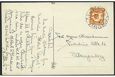 10 øre H.C.Andersen på brevkort fra Aarhus annulleret med bureaustempel Aalborg - * Fredericia T.962 d. 2.6.1936 til Klampenborg.