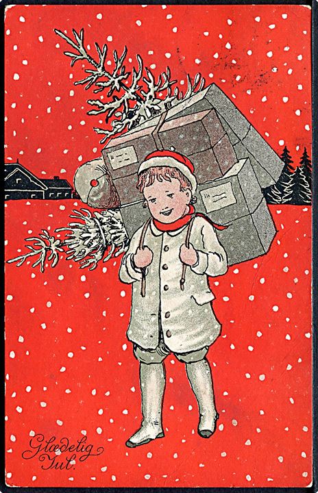 Ukendt Kunstner. Glædelig Jul. Dreng med pakker. Alex Vincents, serie 10 / 1. 