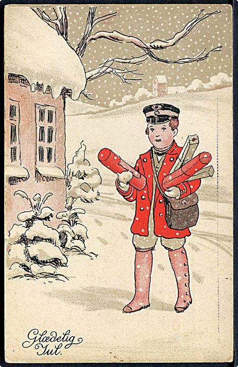 Ukendt Kunstner: Glædelig Jul. Postbud kommer med pakker. Alex Vincents, serie 11 / 3. 